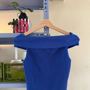 Aritzia Sculpt Knit Off Shoulder in Cobalt Blue